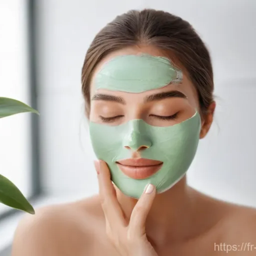 유기농 성분 팩 추천 - **Prompt:** A serene, radiant woman with a natural glow is gently applying a creamy, green organic f...