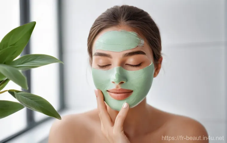 유기농 성분 팩 추천 - **Prompt:** A serene, radiant woman with a natural glow is gently applying a creamy, green organic f...