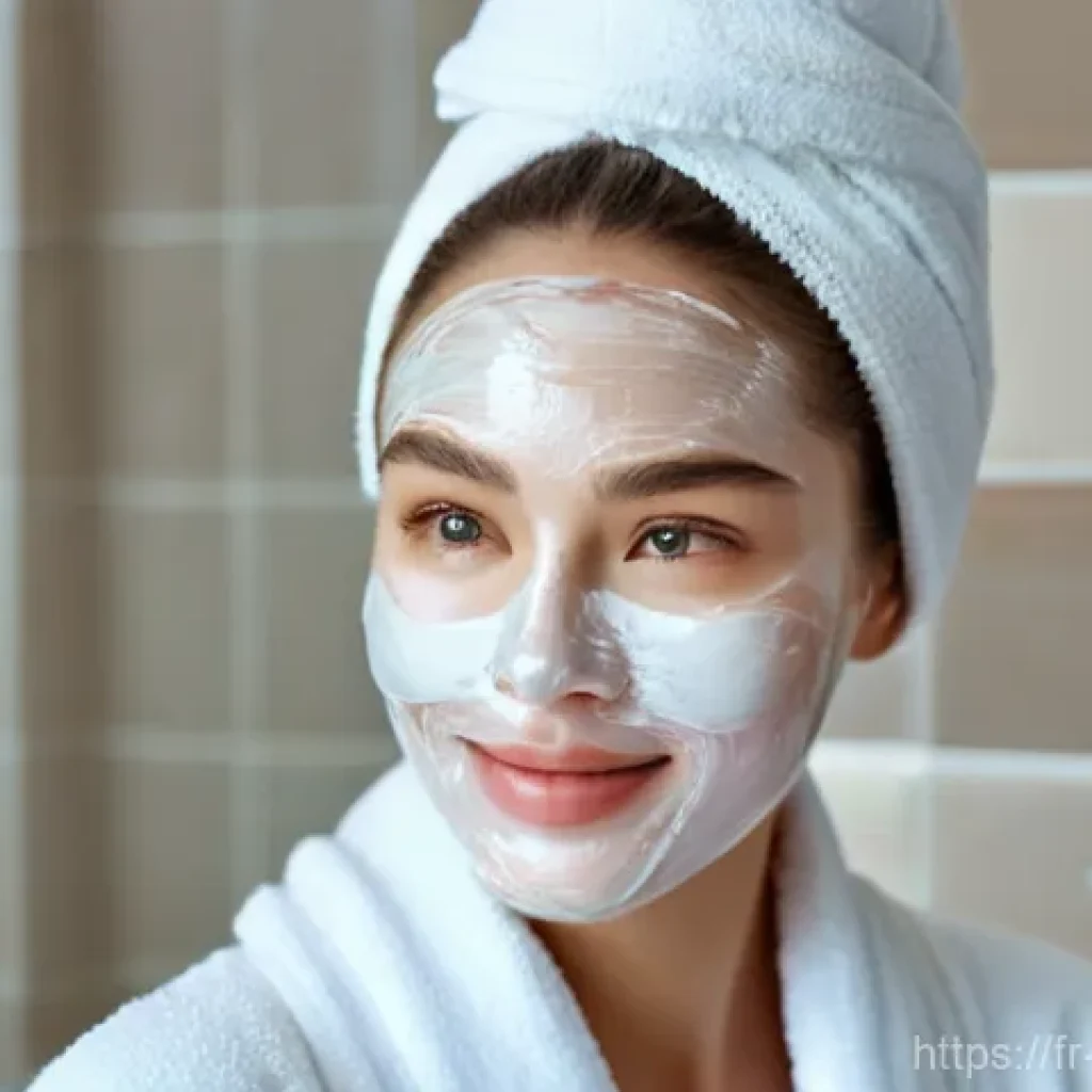 쿨링 마스크팩과 보습팩 차이 - **Prompt:** A beautiful young woman, with healthy, clear skin, gracefully applying a translucent, co...