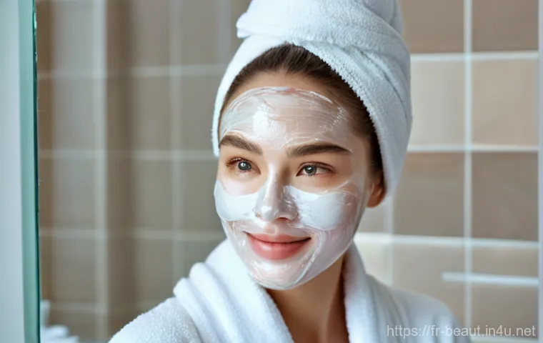 쿨링 마스크팩과 보습팩 차이 - **Prompt:** A beautiful young woman, with healthy, clear skin, gracefully applying a translucent, co...