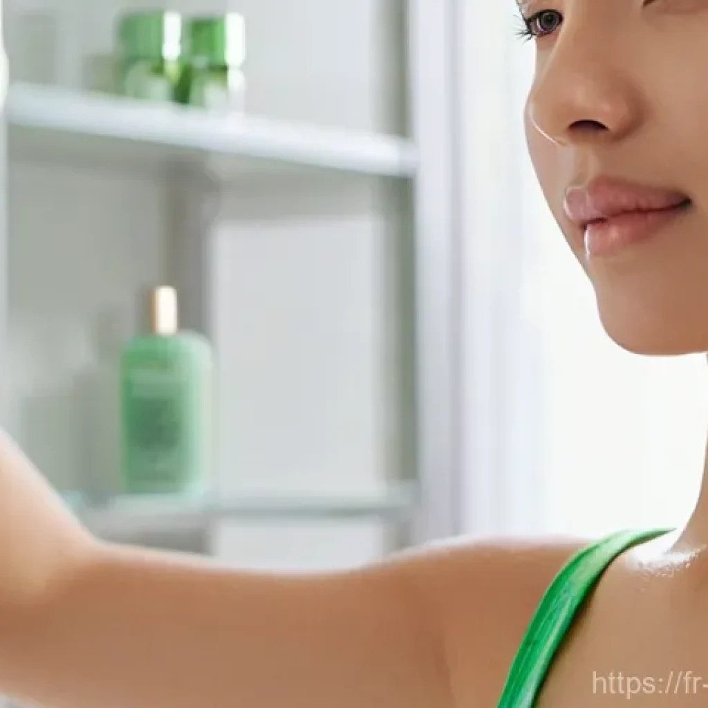 겨드랑이 왁싱 후 진정 크림 추천 - **Prompt 1: Post-Epilation Soothe and Refresh**
"A young woman, in her late 20s, with a gentle a...