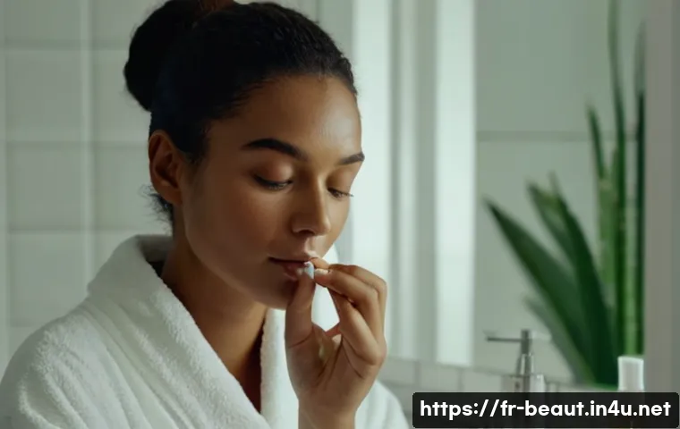 얼굴 전용 소프트 왁스 추천 - Close-up portrait of a French woman with sensitive skin gently applying aloe vera facial wax on her ...