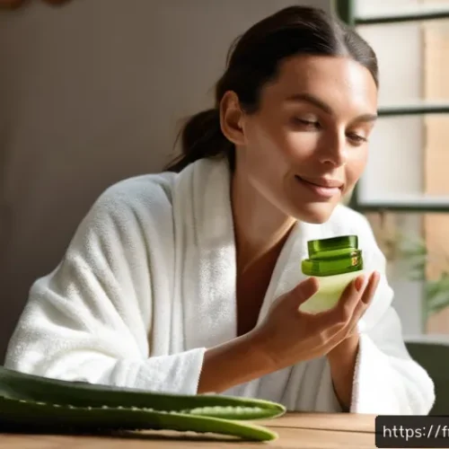 Home 31 알로에 성분 진정 팩 추천 - A serene French woman in her early 30s gently applying a transparent, lightweight aloe vera gel on h...
